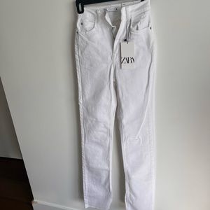 Zara high rise flare Jean in white with some distress size 0